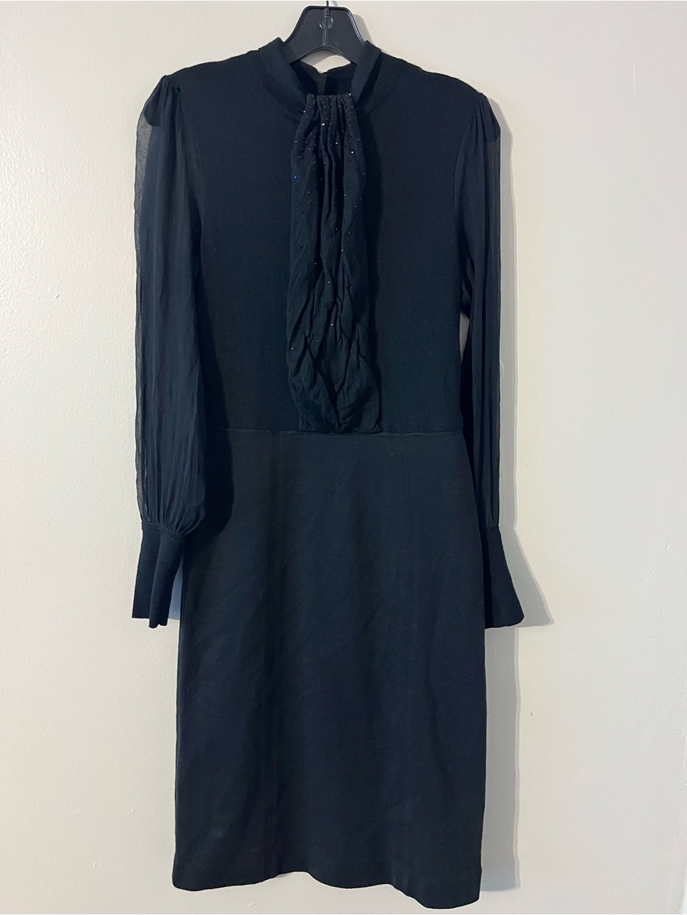 Tory Burch Black Vintage Long-Sheer Sleeve Midi Dress & Front Tie Sz S